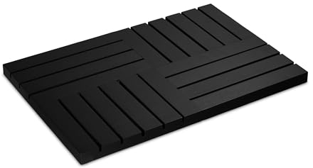 Relaxdays Bamboo Bathmat, 61 x 40 cm, Non-Slip Rug for Bath, Shower, Sauna, Indoor & Outdoor, Black, 3.5 x 61 x 40 cm