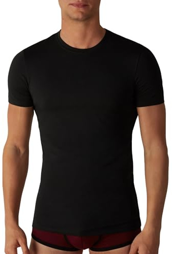 Set 3 Magliette Intime Uomo Cotone Elasticizzato Girocollo e Scollo V T Shirt Finissima Cuciture Piatte Intimo Maglietta Uomo Nera Bianca e Colorata (XL, 3 Nere Girocollo)