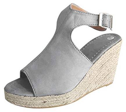 MJGkhiy Sandalias de cuña para mujer, elegantes, de moda, plataforma, sandalias bohemias, con correa de tobillo, sandalias, elegantes, ceremonia, cuña alta, cómodas, sandalias de verano 2024, gris, 38