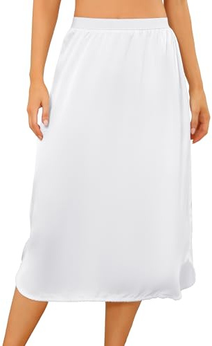 Wikoan Femme Jupon sous Robe Satin Fond de Jupe Longue sous-Vêtements Femme Jupe élastique Jupons pour Robe Transparente Blanc XXL