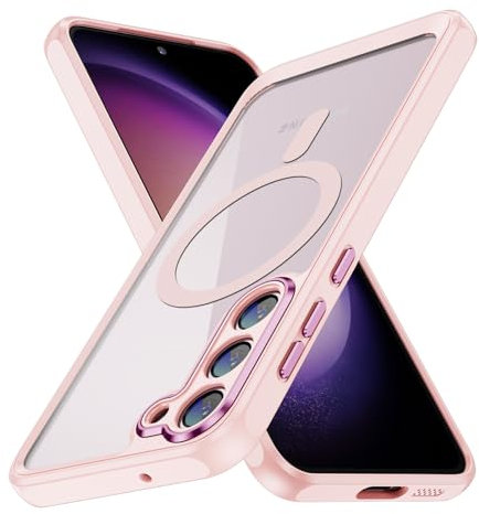 Anlalish Magnetica Cover per Samsung Galaxy S23 Compatibile con MagSafe, Custodia Samsung S23 Trasparente Antiurto Rigida in TPU Protezione (Rosa)