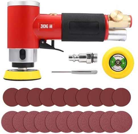 ZHONG AN 2 3-inch Mini Orbital Sander da sander Air Dual Action Sander Air Polisher Super Smooth and Swirl Freely High Speed for Auto Body Work with 20 PCS Sanding Discs (RED)