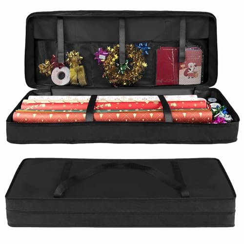 Geschenkpapier Aufbewahrung,Aufbewahrung Geschenkpapierrollen,Hochwertiger Geschenkpapier Organizer Mit zusätzlichen Fächern - Verstärkt - Grau