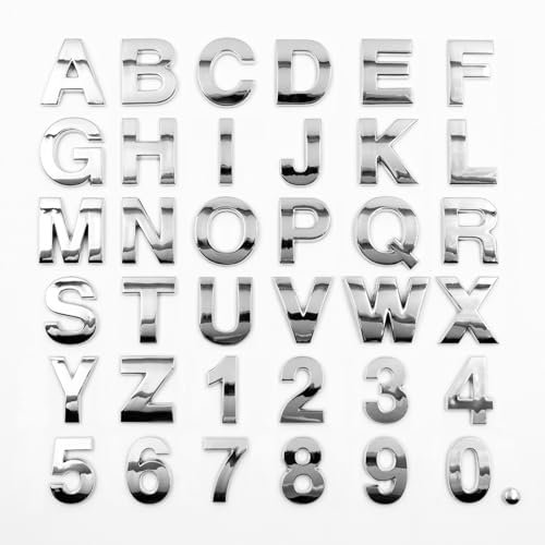 Emblemas de plástico ABS, 25 x 25 mm, para coche, moto, buzón, letras de plástico individuales, pegatinas para pegar, autoadhesivas, resistentes a la intemperie (cromo plata)