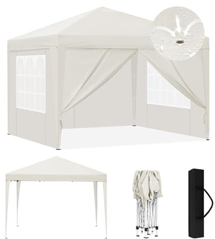 Laneetal Carpa Plegable, Gazebo 3x3 m de Jardín, Pergola Jardín para Exterior, Pabellón Cenador para Camping y Fiestas, Carpa Plegable Impermeable con Paredes Laterales, Beige