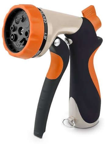 CCN Pistola Irrigazione Giardino, Alta Pressione Pistola Piardino Acqua, Spruzzatore in Metallo con 8 Modelli, per Irrigazione di Piante, Lavaggio Auto, Doccia per Animali Domestici, Arancione