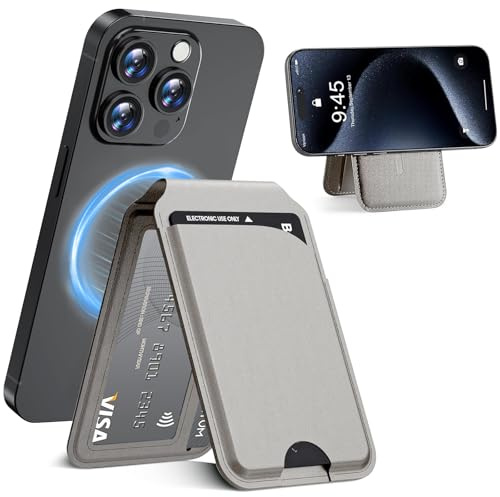 Magnetische Brieftasche für iPhone Handy Kartenhalter mit Verstellbarer Ständer 5 Kartenhalter/ID Fenster/RFID Blocker/PU Leder Wallet, für iPhone 17/16/15/14/13/12 Serie, Not for iPhone 13/12 Mini
