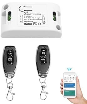 QIACHIP Tuya Interrupteur Intelligent WIFI sans fil,Module Relais avec 2 Télécommandes RF 433 MHz, compatible avec Alexa/Google Home