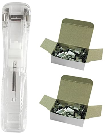 Happyyami Seamless Stapler Clip Dispenser with 100pcs Paper Clips Binding Machine for Office and Study Document Organization Random Color