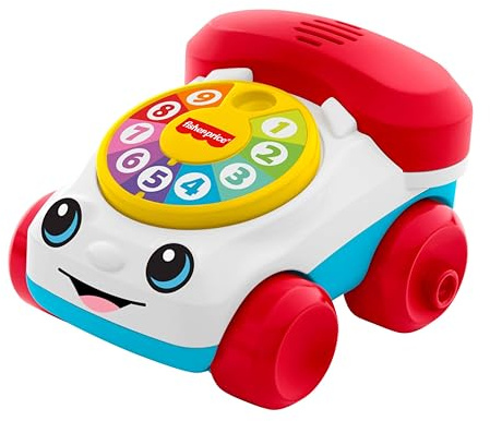 Fisher-Price Mon Premier Téléphone Animé à Pousser, avec des effets sonores pour le jeu d’éveil à quatre pattes, à partir de 6 mois, JKD56