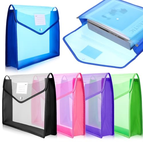 5Pcs Large Expanding File Folder B4 Tax Organizer Folders Plastic Travel Standing File Folder Organizer for Drawers Plastic Envelope Folders with Snap Closure for Receipts Accordion, One Pocket