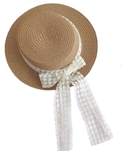 Aiyomimo Strohhut- Weicher Faltbarer Baby Sonnenhut für Mädchen, Atmungsaktive Kappe für Sommer Strand Outdoor Spielen (DE/NL/SE/PL, Alter, 2 Jahre, 5 Jahre, Flaches Oberteil aus Spitze-Khaki)