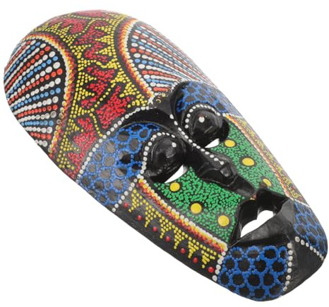 BAZEITFLOW Maschera Africana in Legno Ornamento Decorativo Intagliato Maschera Etnica Motivi Vivaci Resistente e Facile Da Appendere