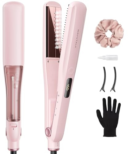 Plancha para Alisar con Vapor Wavytalk, Steam Sesh, Reduce el Daño, Nutre el Cabello y Acelera el Alisado, Plancha de 1.38'' con Nano Titanio y Peine Desmontable para Alisado tipo Silk Press Suave