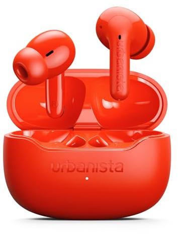 Urbanista Bluetooth In Ear Hörlurar Trådlösa, Noise Cancelling Earbuds Röd | ANC True Wireless Earbuds, Bluetooth 6 Earphones, Multipoint InEar Headphones, 32h Speltid, IPX4, USB-C, For iPhone & Samsung