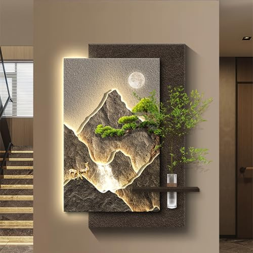 3D sandsten dekor väggmålning med glasvas, sandstensstruktur landskap väggskulpturer, dekorationsmålning för hotell, lobby, vardagsrum (brun 2,80 x 120 cm/31,5 x 47,2 tum)
