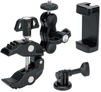 JJC Super morsetto con doppia testa a sfera braccio magico, supporto per fotocamera per Action 6 5 Pro Inst360 X5 X4 Air, adattatore braccio articolato regolabile morsetto treppiede Fit LED Light Desk