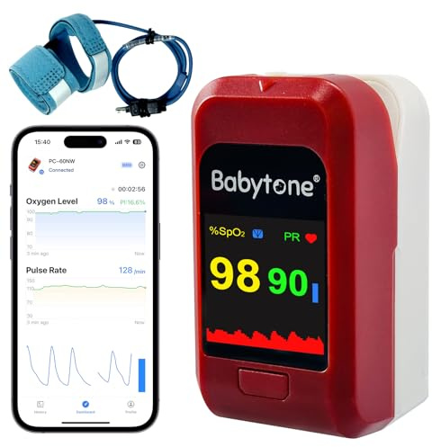 Baby Oxygen Monitor, Infant Pulse Oximeter for Fingertip – Tracks Adult and Child’s SpO₂ & Pulse Rate, Toddler Foot O₂ Monitor with Audible Alerts, Free App & PC Software Reporting