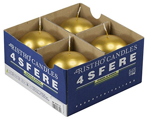 Cereria di Giorgio Risthò Kugelkerzen, Paraffinwachs, Gold, 8 x 8 x 8 cm, 4 Stück