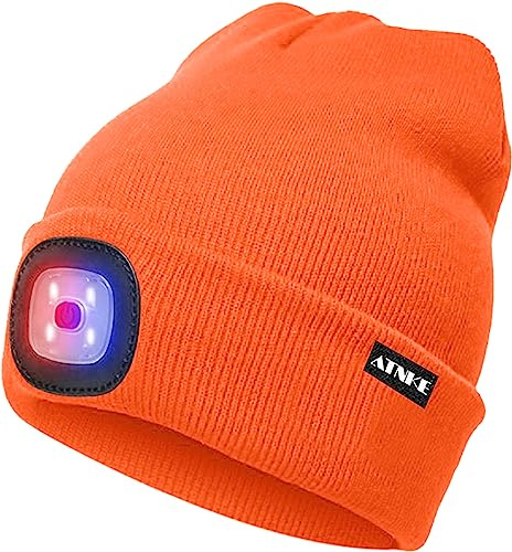 ATNKE Lumineux LED Bonnet Lumineux Beanie Cap Unisexe Phare Rechargeable Chapeau Rouge et Bleu Lueur Clignotant Alarme Phare Multi-Couleur