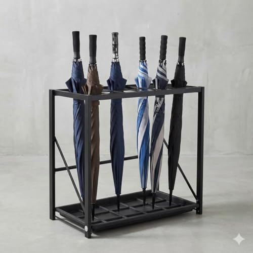 GL GLOBAL LIFE Folding Umbrella Storage Stand Rack Holder Organizer Free Standing Industrial Umbrella Rack for Entryway Home Commercial Office Hotel Entry Hallway Patio Décor with Removable Drip Tray