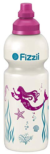 Fizzii Kinder- und Freizeittrinkflasche 600 ml (auslaufsicher bei Kohlensäure, schadstofffrei, spülmaschinenfest, Motiv: Meerjungfrau)