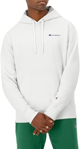 Champion Felpa con Cappuccio da Uomo, Powerblend, Pile, Comoda Felpa da Uomo (Reg. o Grande e Alto), Piccolo Script Bianco, Medium