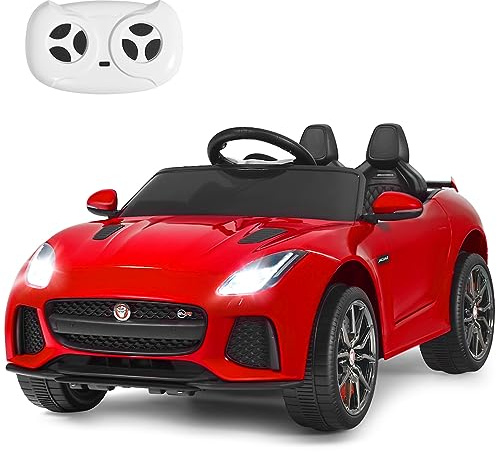 COSTWAY Jaguar Auto Elettrico 12 V per Bambini, Macchina Elettrica con Telecomando, con Luci Musica Storia, Avvio Lento, Velocità 3-5 km/h (Rosso)