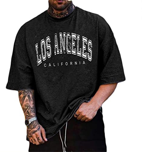 Minetom Maglietta Uomo T-Shirt A Maniche Corte Tee Oversize Girocollo Stampa Spalle Scese Estivi Camicetta Streetwear Sportivi Tops D Nero XXL