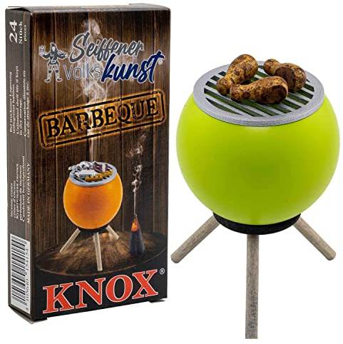 Seiffener Volkskunst Forno per affumicatura, 10 cm, barbecue e coni di incenso Knox, barbecue con gambe di pollo, verde + Knox