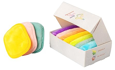 Waschbare und wiederverwendbare Make-up Entferner Pads von Lilly Skin – Rechteckige Mikrofaser-Reinigungs- und Peeling-Tücher für die Gesichtshaut – Box mit 7 Pads - Rainbow