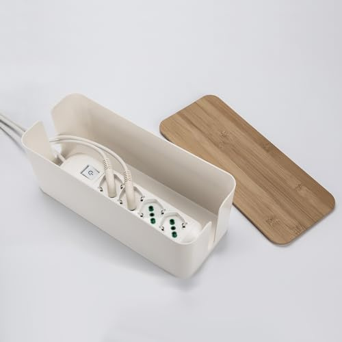 FANTON Scatola in plastica portacavi da scrivania box coperchio bambù organizer per multipresa nascondere cavi da tavolo