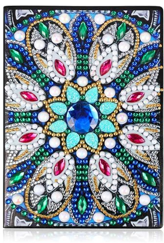 MWOOT Mandala Carnet Peinture Diamant A5, Diamond Art Painting Notebook, Carnet Croquis Cuir Peinture Strass 5D, Kits Peinture par Numéros Cahier Vierge pour Débutants Journal l'école Bureau Cadeaux