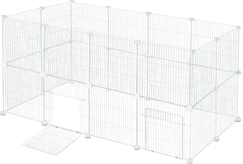 EUGAD Freigehege für Kaninchen mit Tür erweiterbar für Meerschweinchen Kleintiere Robustes Metallgitter 142x72x72 cm einfache Montage Weiß