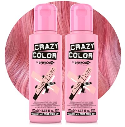 Crazy Color Vibrant Candy Floss Semi-Permanent Duo Hair Dye. Highly Pigmented Pastel Pink Conditioning & Oil Nourishing Vegan Formula | No Bleach or Ammonia | 200ml