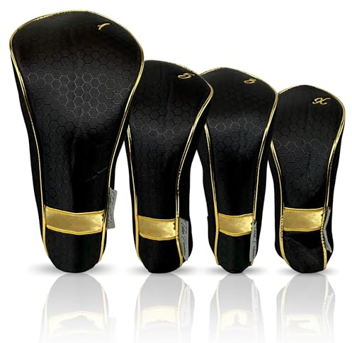 Designer-Golfschlägerhauben für Damen, 4 Stück, Taboo Fashions nummerierte Schlägerhauben für Driver Woods & Hybrid, wetter-/feuchtigkeitsbeständiger Schutz