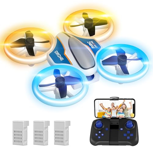 Mini Drohne mit Kamera HD 720P für Kinder, RC Drone mit LED Lichter, 3D Flips, Kopflosem Modus und 3 Akkus, 21 Min Lange Flugzeit, Spielzeug Drohne Helikopter für Kinder und Anfänger, Orange