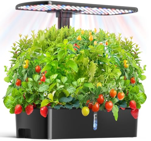 hdroor Hydroponics Growing System Kit 12 Pods Indoor Garden, Hydroponic Indoor Herb Garden Kit with Grow Light, Smart in Door Gardening Gifts for Women, Adjustable Height, Auto Timer, Quiet Pump