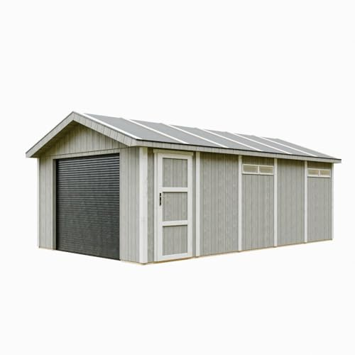 Garage di qualità premium 21 m²- L378xL648 cm- garage per auto, moto, biciclette, macchine da giardinaggio - Costruzione con pannelli LP Smartside - Timbela M992B-TUNDRA GREY