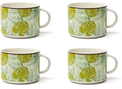 Excelsa Foliage Set 4 Tazze Jumbo in New Bone China, Design Tropicale Verde
