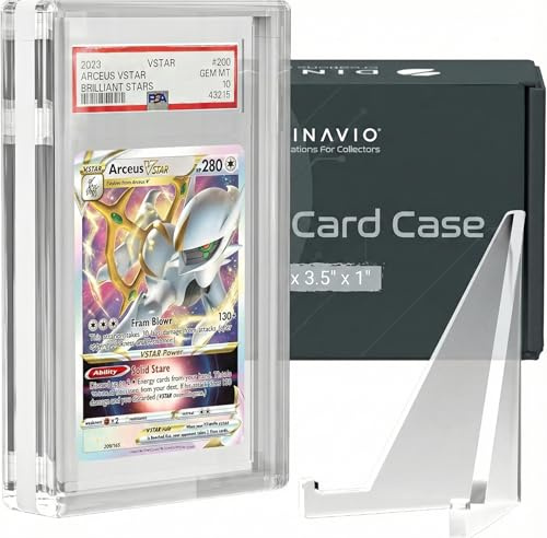 Dinavio Crafthouse PSA Graded Card Display Acrylic Case for Standard PSA and CGC Slabs - Slab Case - PSA Card Case - Graded Card Display Case - Updated Dimensions - Stand Included (White Border)