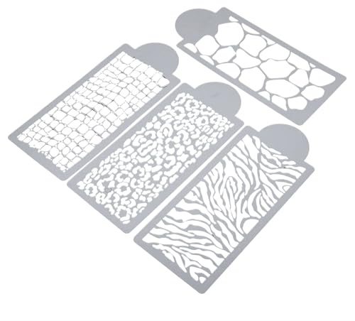 4 PCS Cake Stencils Decorating Buttercream Cookie Stencils for Royal Icing Leopard Stencil Airbrush Snake Skin Mermaid Scale Stencil Cheetah Cow Print Zebra Templates for Baking