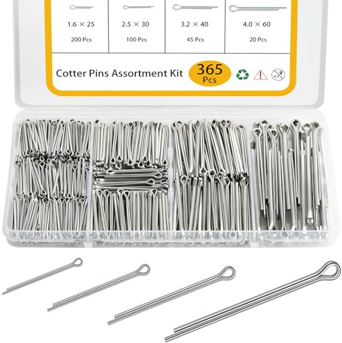 SVLING Cotter Pin Assortment Kit 365 Pcs, 304 Stainless Steel 4 Sizes Cotter Pins, Hardware Pins for Automotive Trailer Lawnmower Truck Farm Tractor