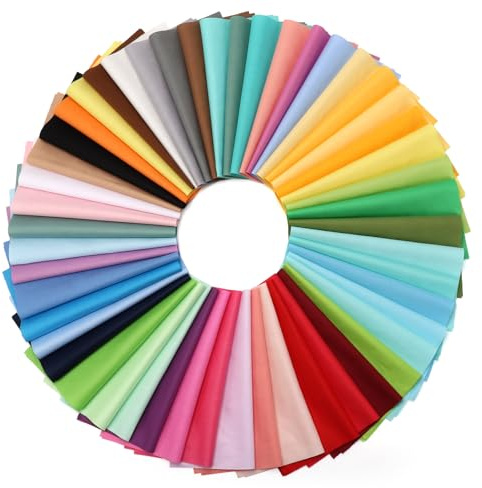 DENUOTOP Baumwollstoff Patchwork Stoffe 50 Stück, Einfarbige Stoffreste zum Nähen 25 x 25 cm, Buntes Cotton Fabric Stoff zum Nähen für DIY Handwerk Quilten Puppenkleidung, DIY Stoffpakete
