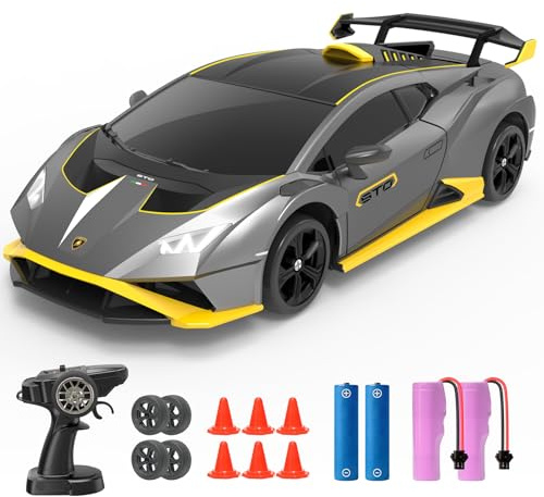 YONCHER Coche Teledirigido, 1:24 20KM/H RC Drift Coche, Lamborghini con Licencia Oficial, 2.4GHz 4WD Drift RC Car con Luces,para Niñas Adultos