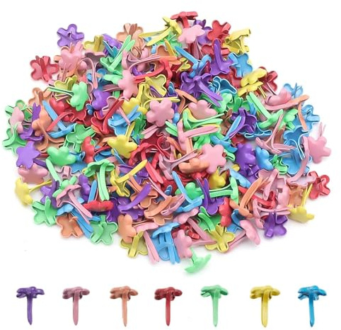 ATTEEFI 200 Piezas Sujetadores de Papel, Scrapbooking Fasteners 7 x 10 mm, Colorido Pequeña Flor Pasador Papel, Fácil de Usar, Mini Encuadernadores para Álbumes Recortes, Tarjetas Felicitación, Fotos