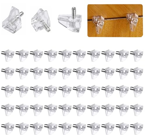 50 stycken hyllhållare golvstöd, 5 mm hyllstöd plast transparent med stålstift plast hylla stift hållare ersättning peg för köksmöbler, bokhyllor