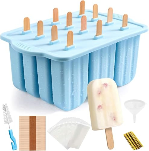 Purpledi Stampi per Ghiaccioli in Silicone Stampo, Silicone Stampi per Gelato senza BPA, DIY Stampi Riutilizzabili di Gelati 12 Cavità in Silicone, Stampo Ghiaccioli per Bambini Adulti