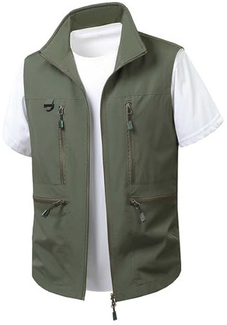 Gilet D'extérieur Multipoches pour Homme Été Léger Respirant sans Manches Veste de Pêche et d'Alpinisme