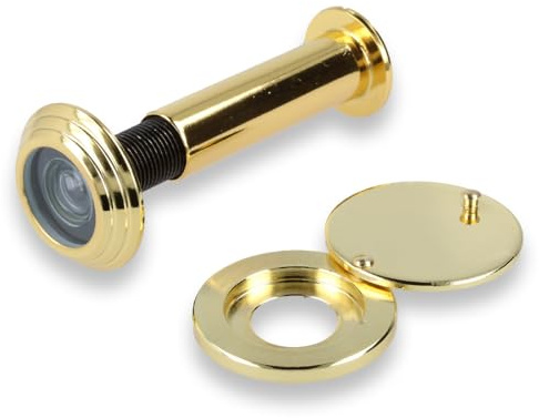 MS Beschläge Türspion Türgucker Sicherheit Feuerschutz-Türblick Haustürspion für Türstärke 55mm - 80mm Glaslinse feuerfest Sichtschutz-Abdeckung Türüberwachung ø14mm (Gold Optik)